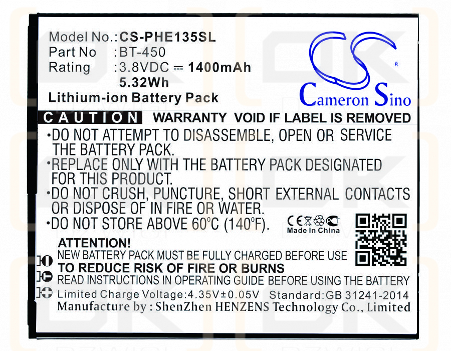 Philips Xenium E135x / AB1200CWMT 1100 mAh Li-Ion 3,7 V (Cameron Sino)