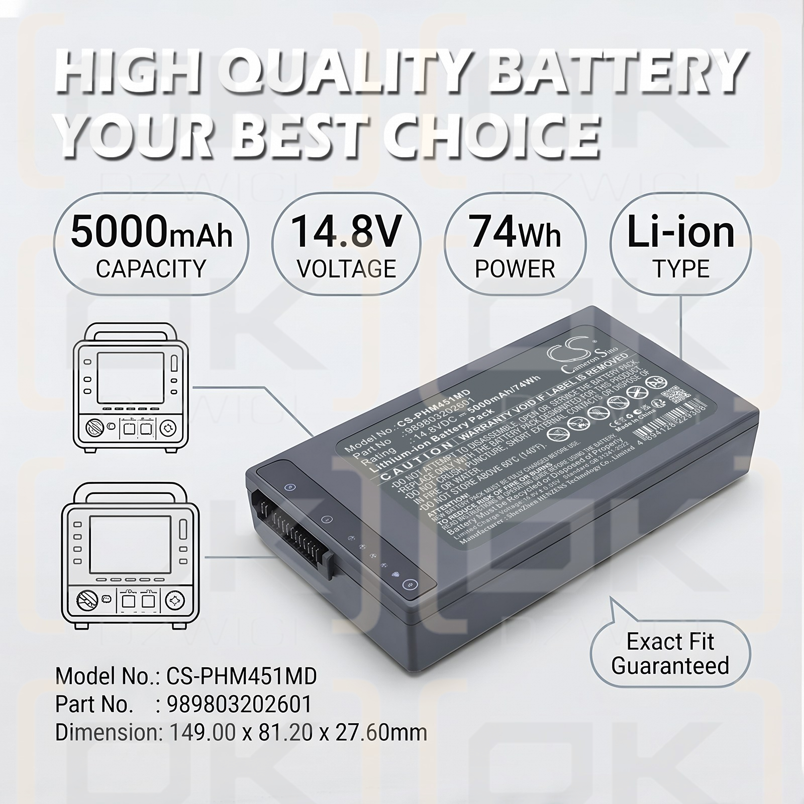 Bateria zamienna do Phillips Monitor Intrepid RX /  989803202601 5000 mAh Li-ion 14.8 V (Cameron Sino)