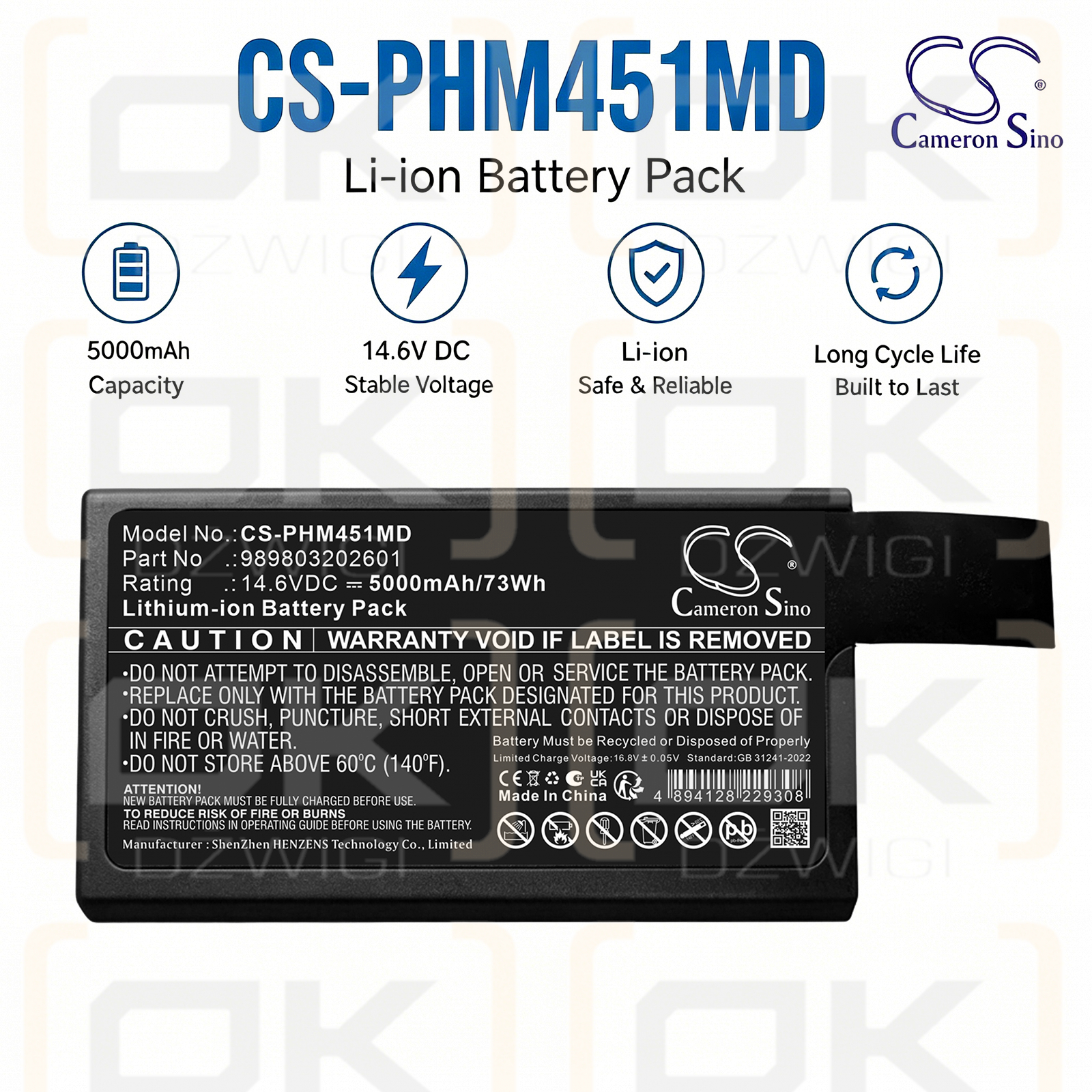 Bateria zamienna do Phillips Monitor Intrepid RX /  989803202601 5000 mAh Li-ion 14.8 V (Cameron Sino)