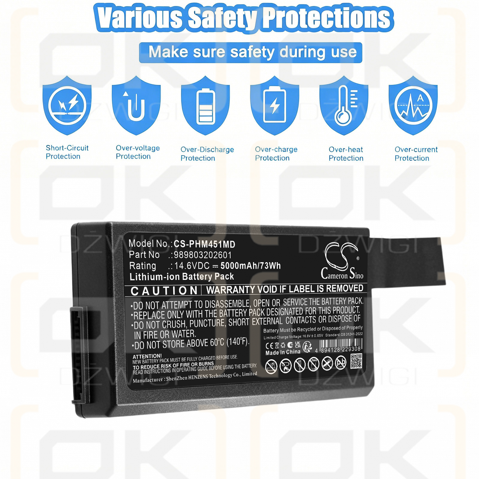 Bateria zamienna do Phillips Monitor Intrepid RX /  989803202601 5000 mAh Li-ion 14.8 V (Cameron Sino)