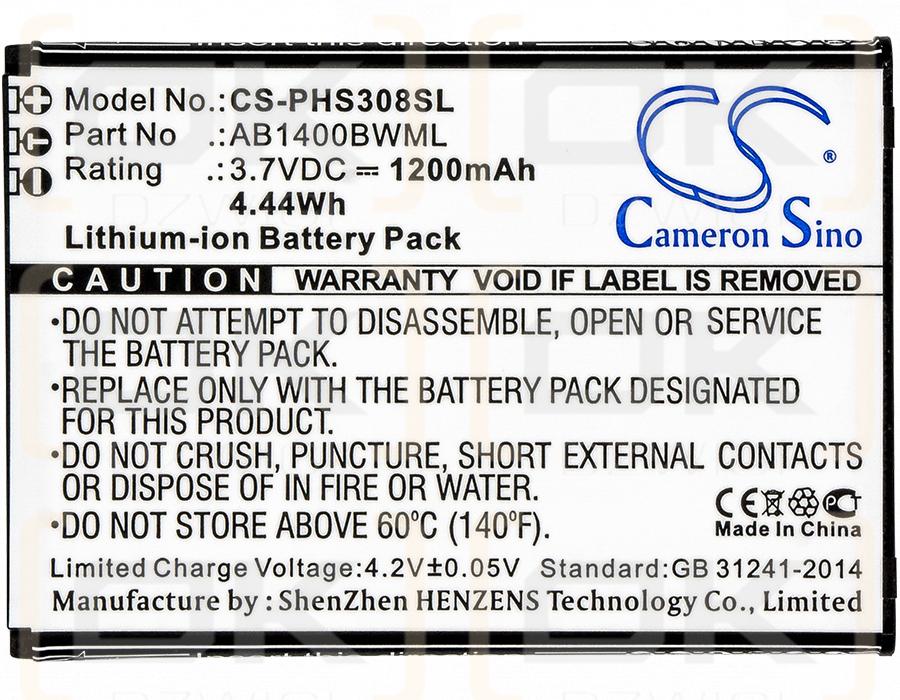 Philips CTS308 / AB1400BWML 1200 mAh Li-Ion 3,7 V (Cameron Sino)