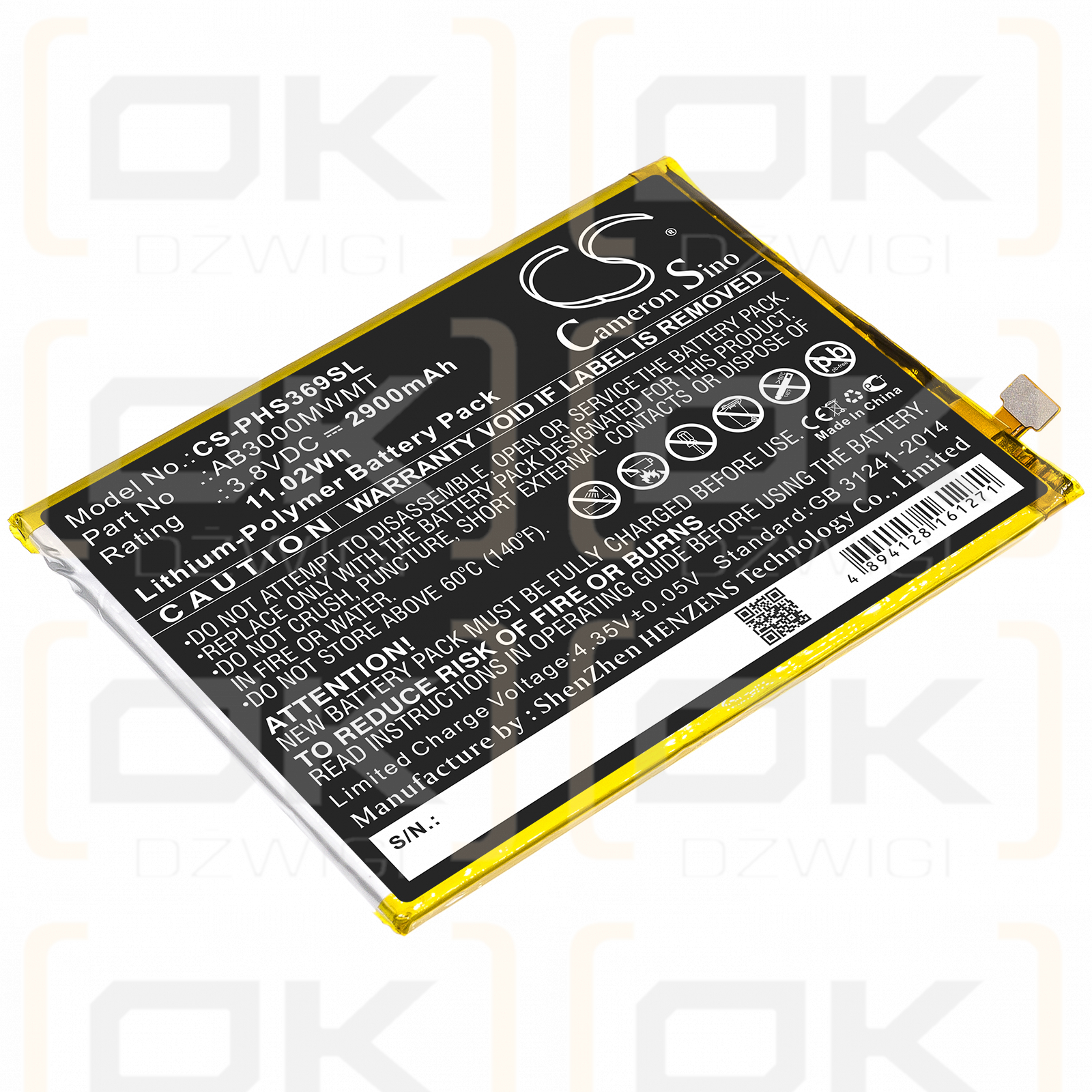 Philips Xenium S369 / AB3000MWMT 2900 mAh Li-Polymer 3,8 V (Cameron Sino)