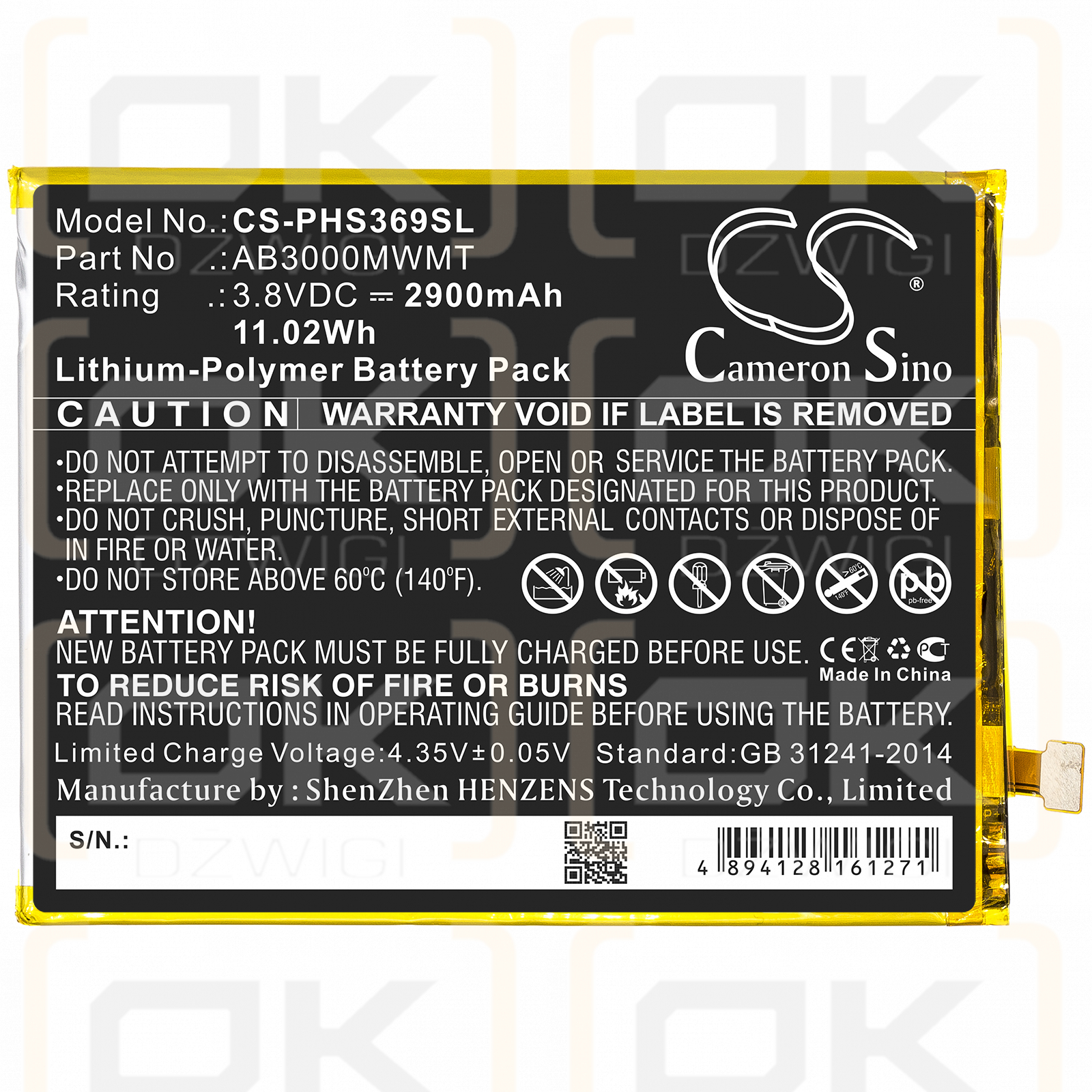 Philips Xenium S369 / AB3000MWMT 2900 mAh Li-Polymer 3,8 V (Cameron Sino)