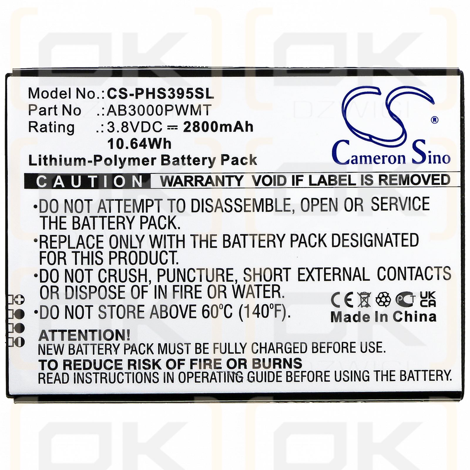 Philips CTS395 / AB3000PWMT 2800 mAh Li-Polymer 3,8 V (Cameron Sino)