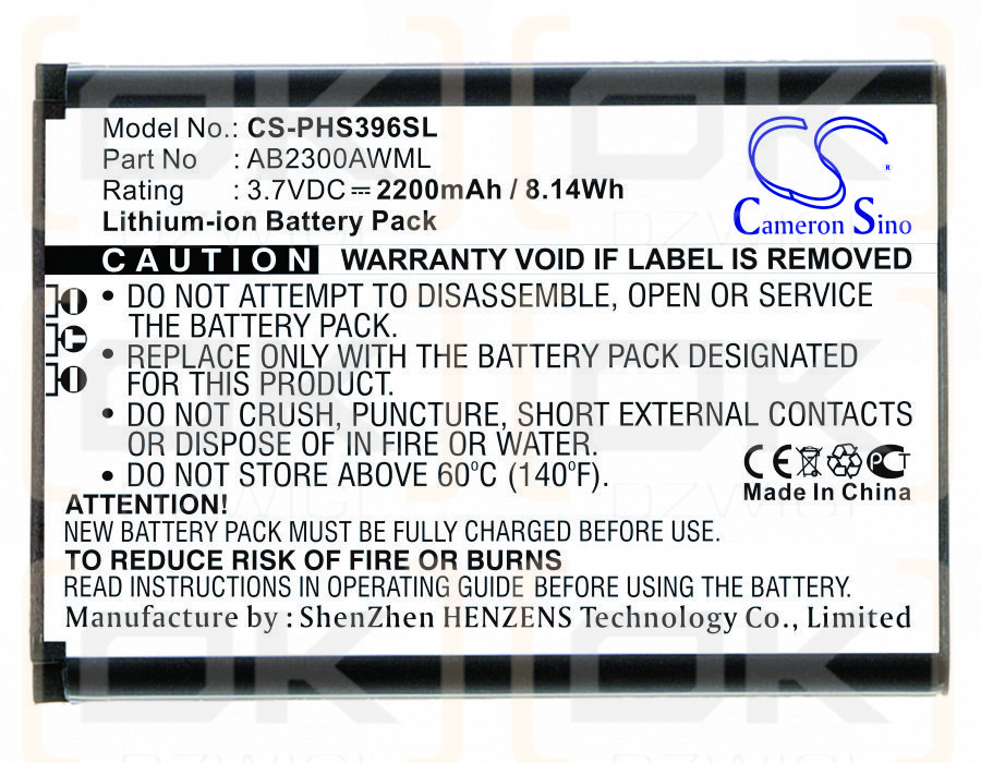 Philips S396 / AB2300AWML 2200 mAh Li-Ion 3,7 V (Cameron Sino)