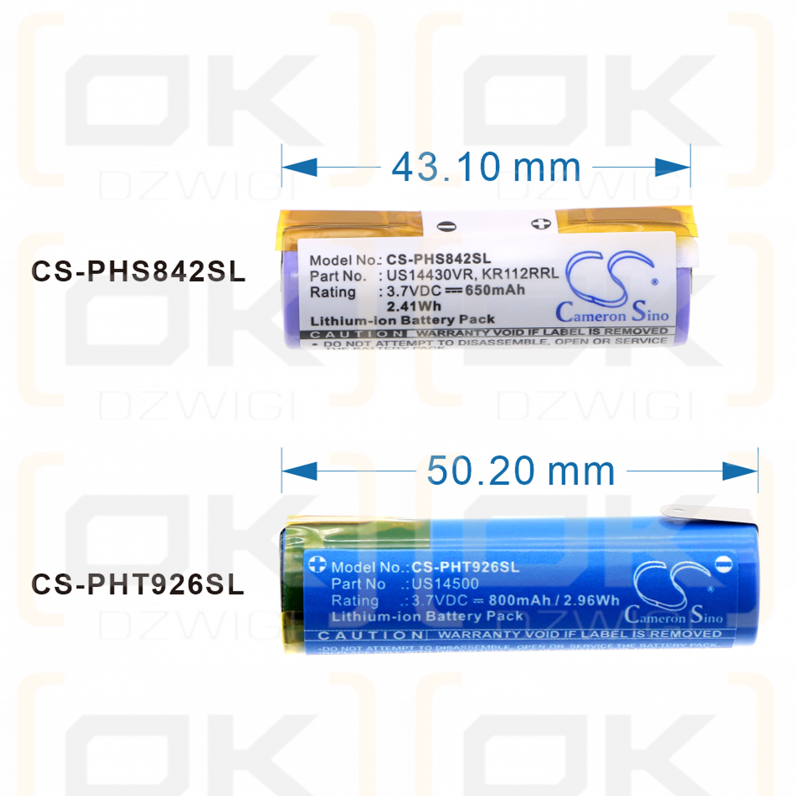 Bateria zamienna do Philips SW7700 / US14500 800 mAh Li-ion 3.7 V (Cameron Sino)
