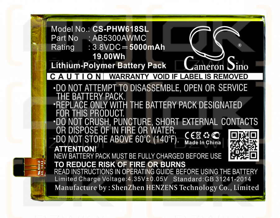 Philips Xenium W6618 / AB5300AWMC 5000 mAh Li-Polymer 3,8 V (Cameron Sino)