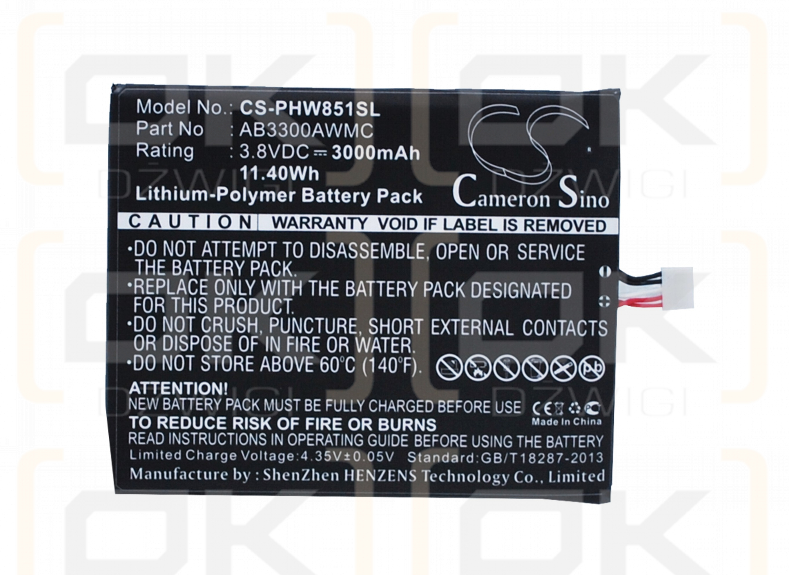 Philips W8510 / AB3300AWMC 3000 mAh Li-Polymer 3,8 V (Cameron Sino)