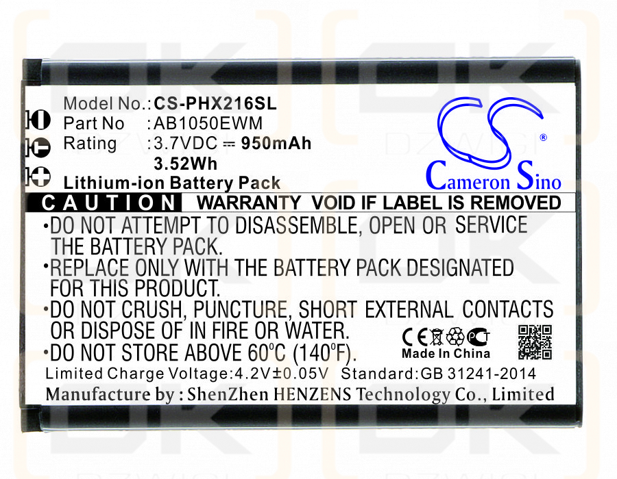 Philips Xenium X216 / AB1050EWM 950 mAh Li-Ion 3,7 V (Cameron Sino)