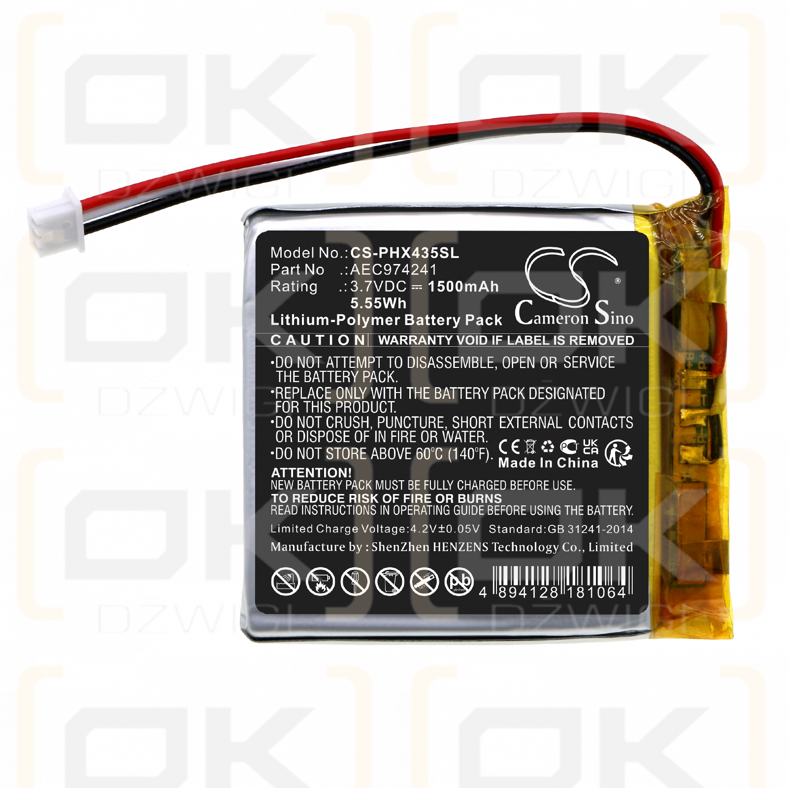 Philips PPX4350 / AEC974241 1500mAh Li-Polymer 3.7V (Cameron Sino)