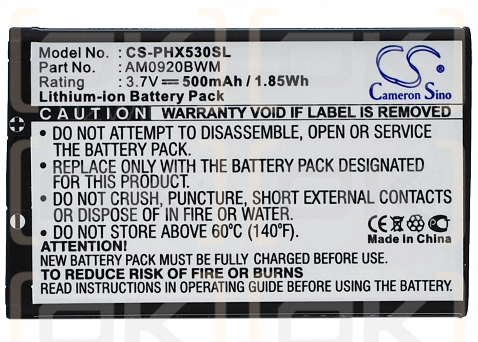 Philips Xenium 9A9Q / AM0920BWM 500 mAh Li-Ion 3,7 V (Cameron Sino)