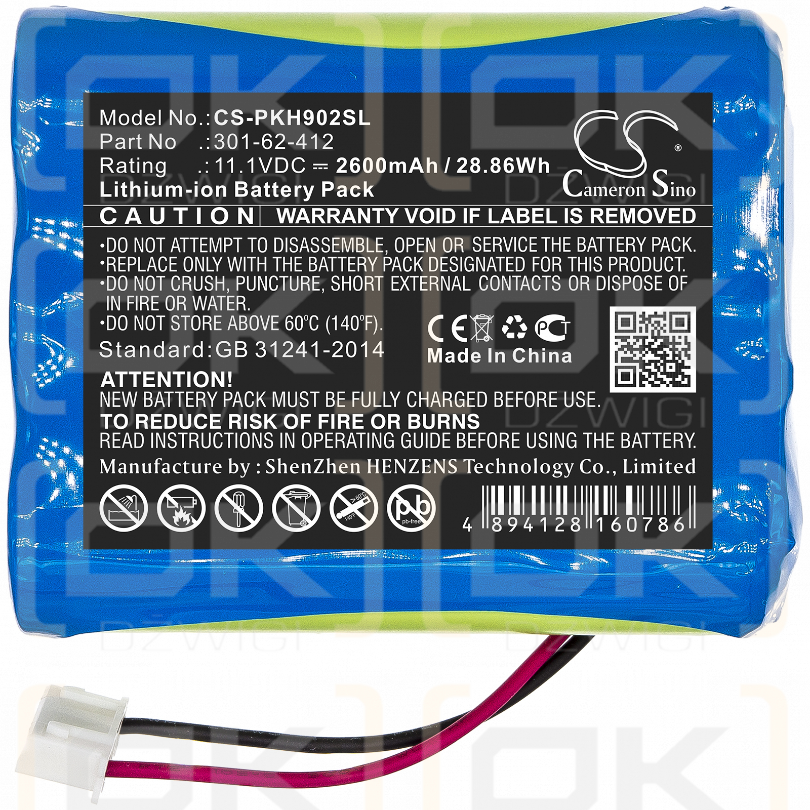 Peaktech P9020A / 301-62-412 2600mAh Li-ion 11.1V (Cameron Sino)