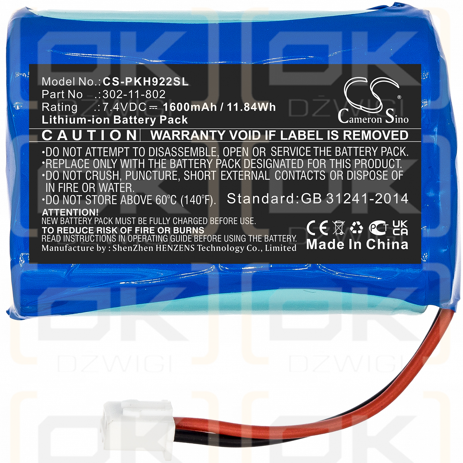 Peaktech P9022 / 302-11-802 1600mAh Li-ion 7.4V (Cameron Sino)