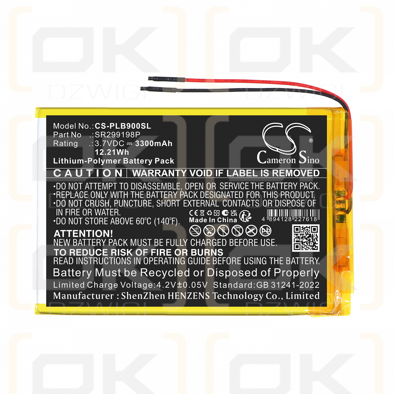 Replacement Battery for Polaroid BDL0948PCE / SR299198P 3300 mAh Li-Polymer 3.7 V (Cameron Sino)