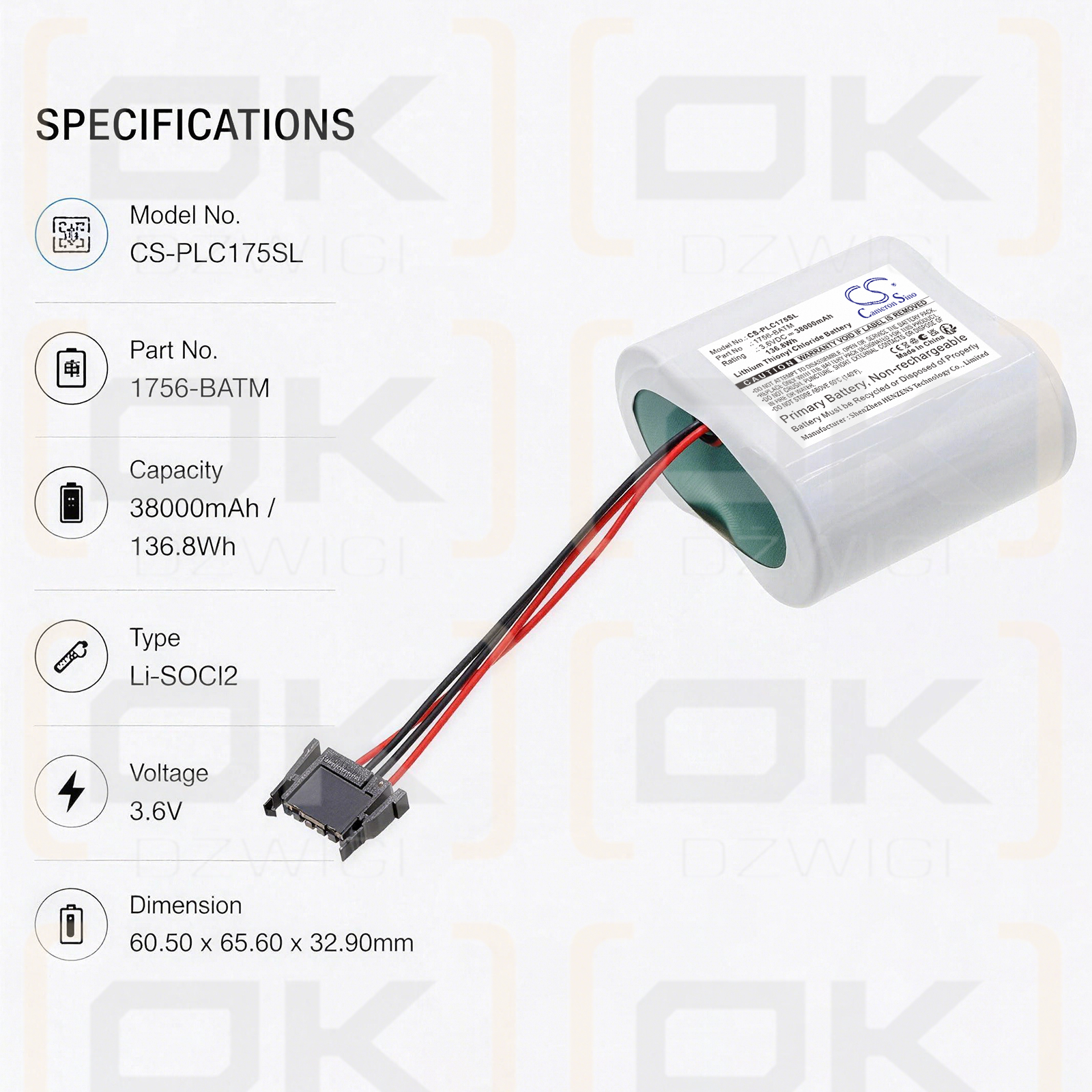 Replacement Battery for Allen Bradley 1756-BATM / 1756-BATM 38000 mAh Li-SOCl2 3.6 V (Cameron Sino)