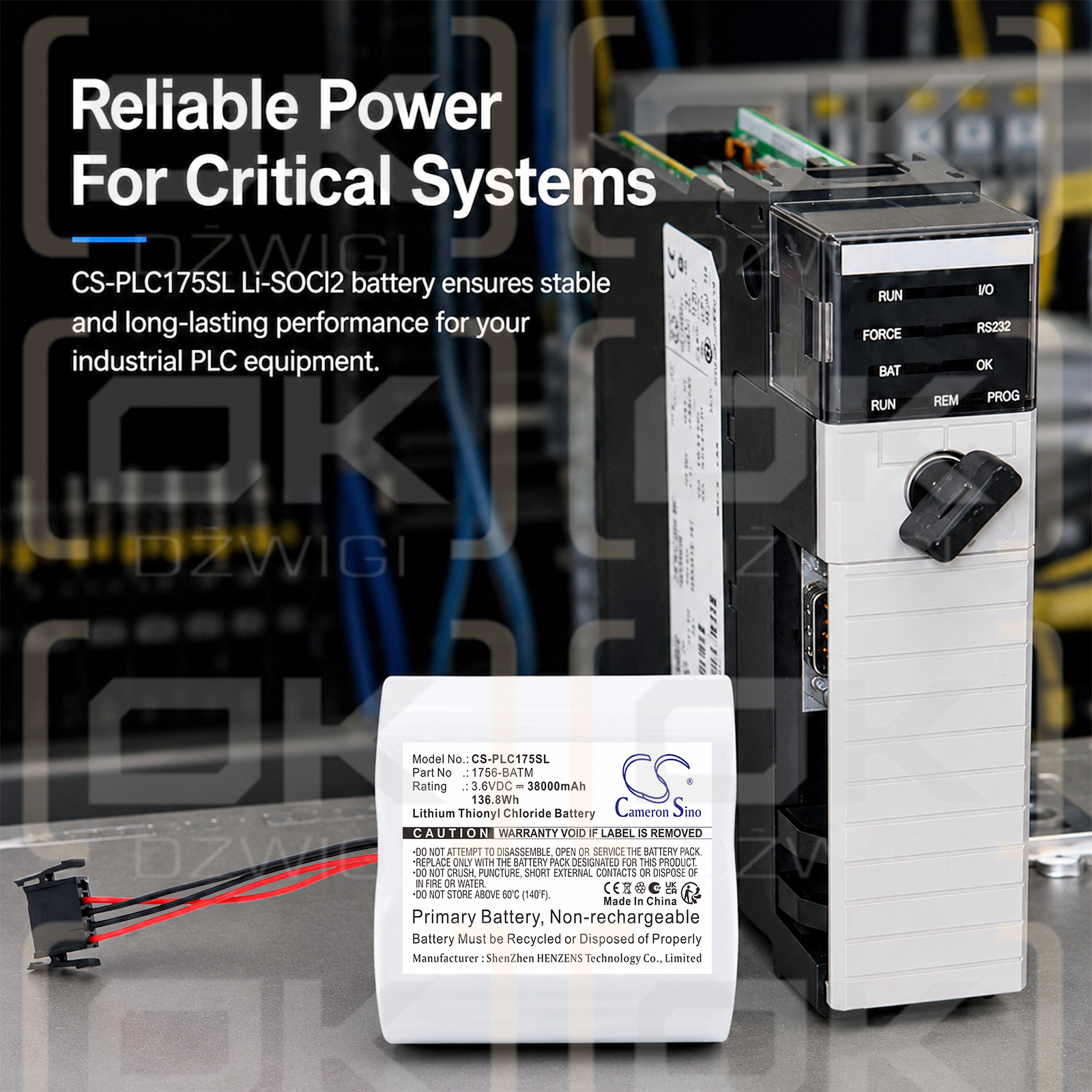 Replacement Battery for Allen Bradley 1756-BATM / 1756-BATM 38000 mAh Li-SOCl2 3.6 V (Cameron Sino)