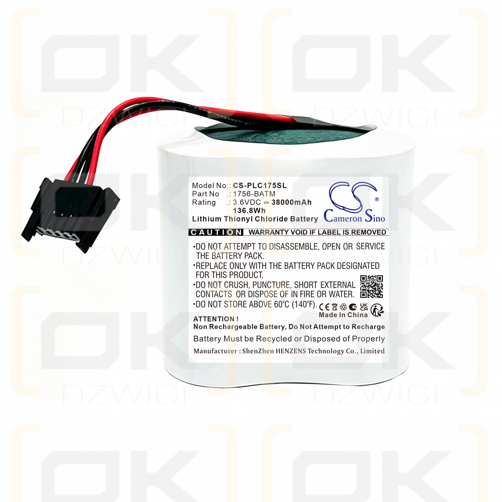 Replacement Battery for Allen Bradley 1756-BATM / 1756-BATM 38000 mAh Li-SOCl2 3.6 V (Cameron Sino)