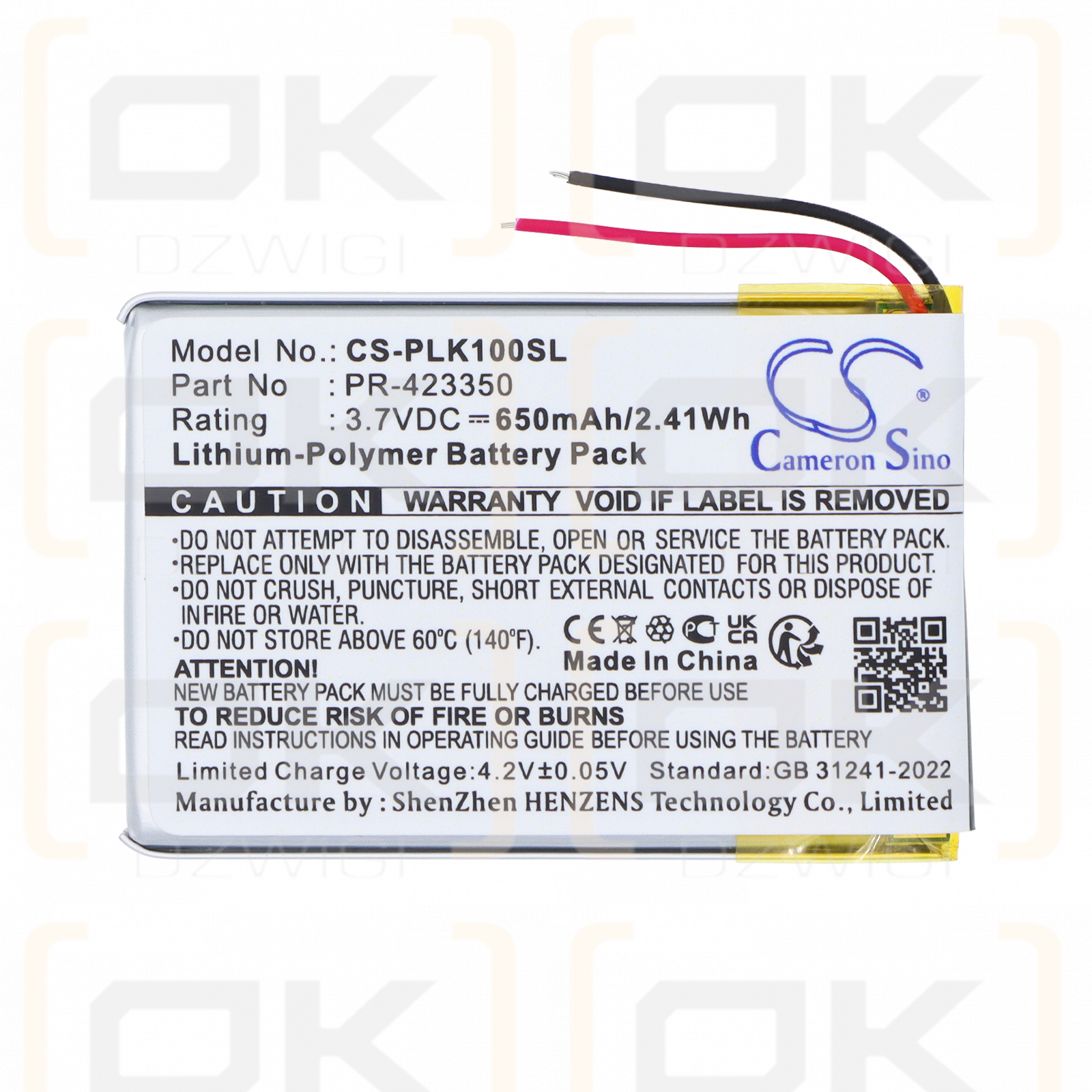 Plantronics K100 / PR-423350 650 mAh Li-Polymer 3,7 V (Cameron Sino)