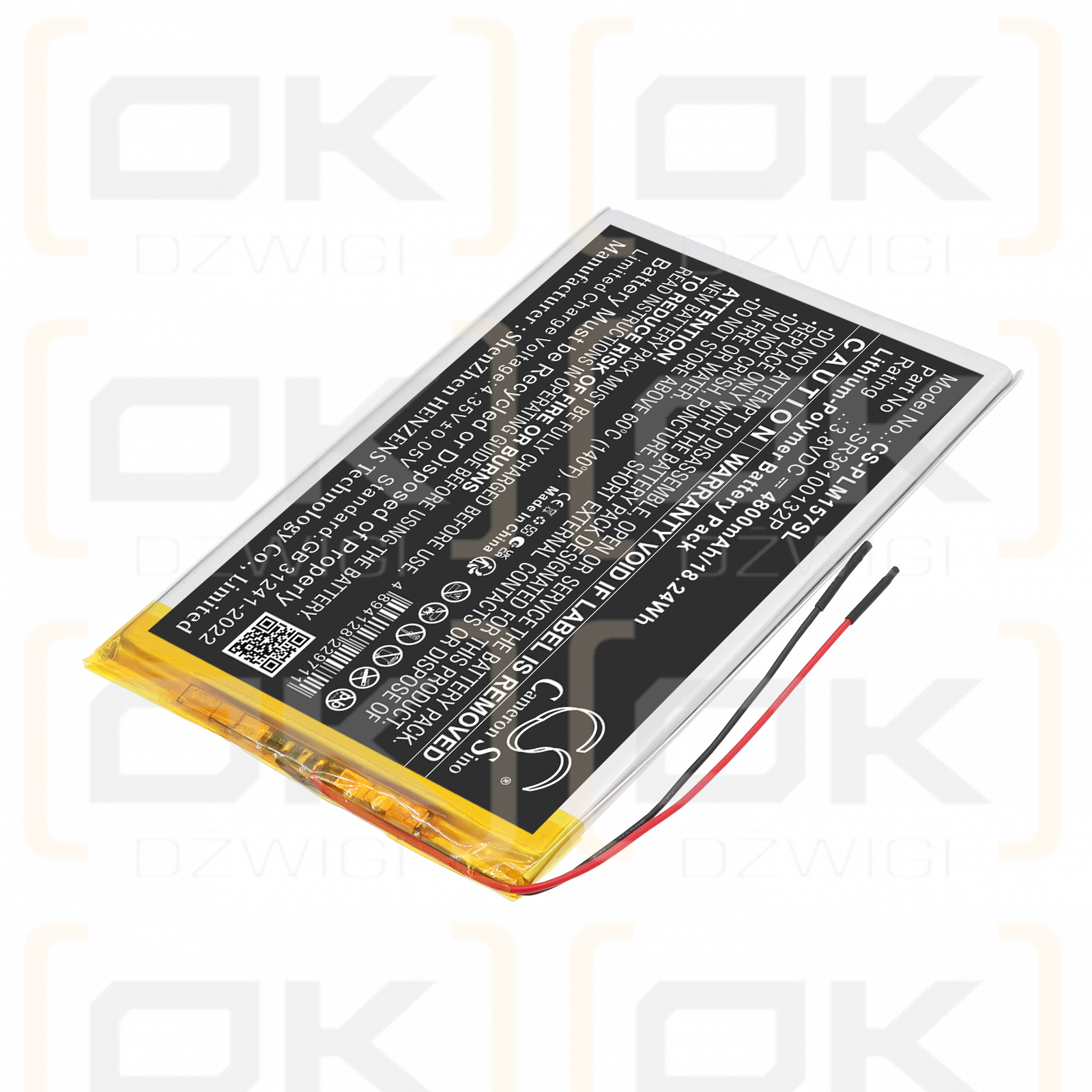 Replacement Battery for Polaroid MIDC157 / SR36100132P 4800 mAh Li-Polymer 3.8 V (Cameron Sino)