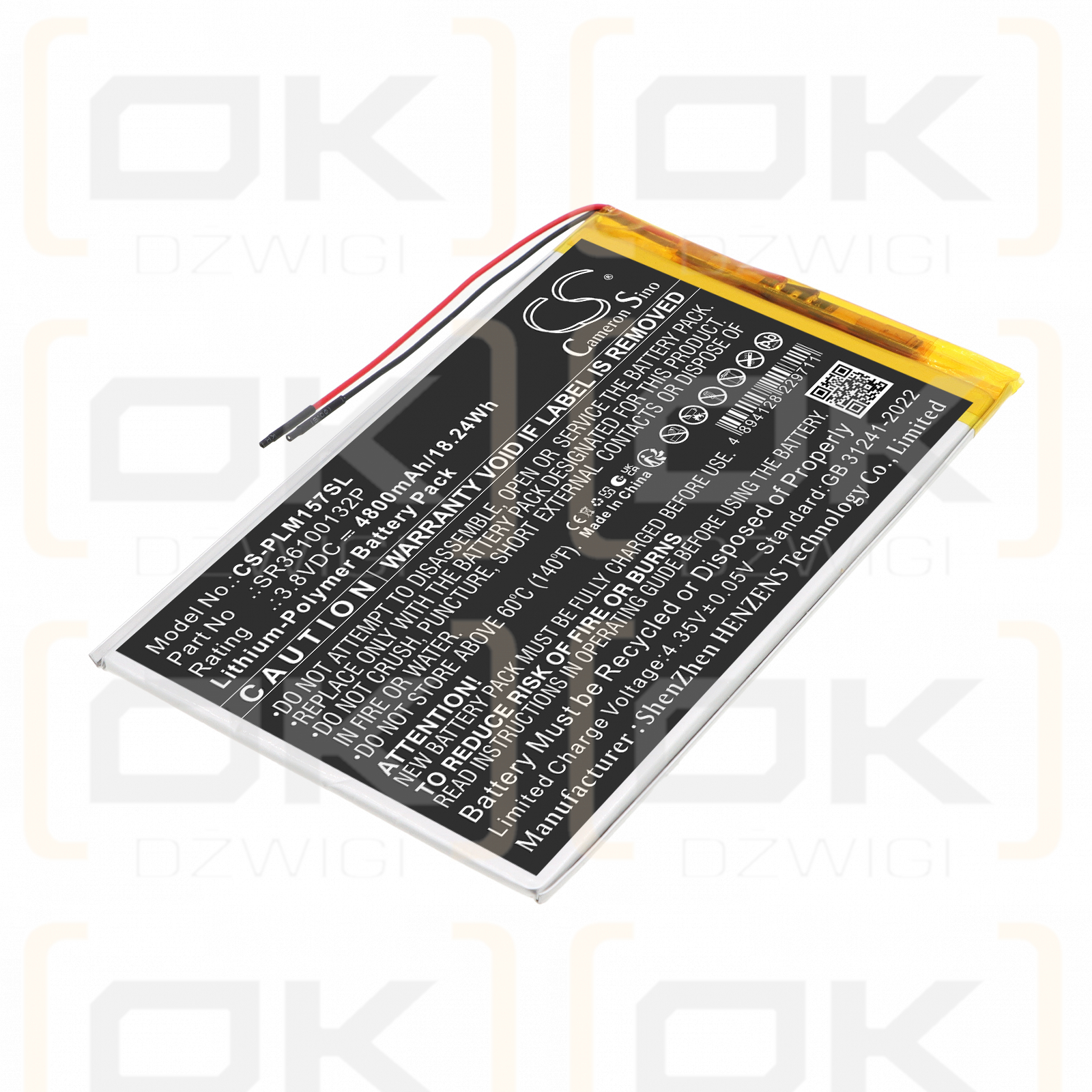 Replacement Battery for Polaroid MIDC157 / SR36100132P 4800 mAh Li-Polymer 3.8 V (Cameron Sino)