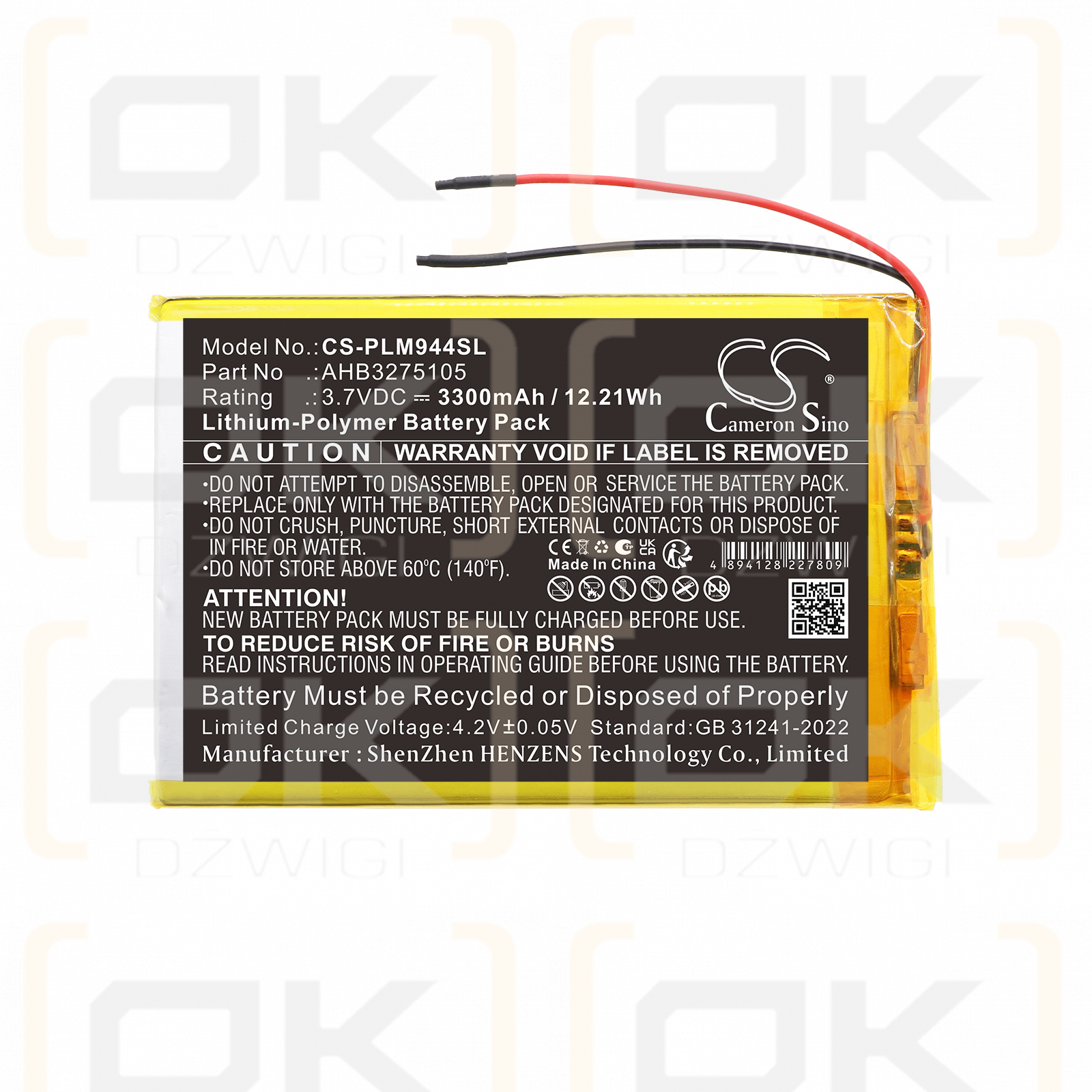 Replacement Battery for Polaroid MIDB944PXE / AHB3275105 3300 mAh Li-Polymer 3.7 V (Cameron Sino)