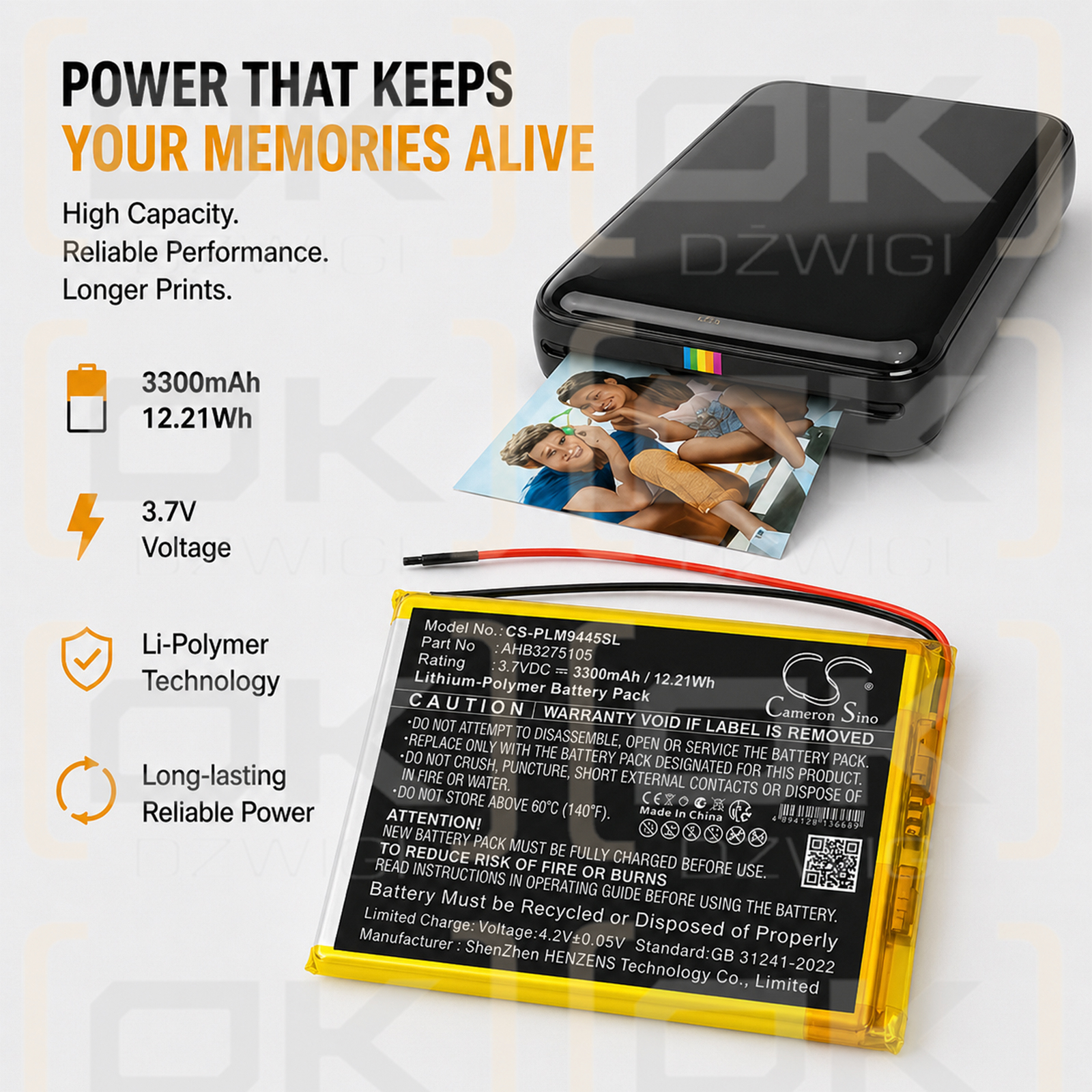 Replacement Battery for Polaroid MIDB944PXE / AHB3275105 3300 mAh Li-Polymer 3.7 V (Cameron Sino)