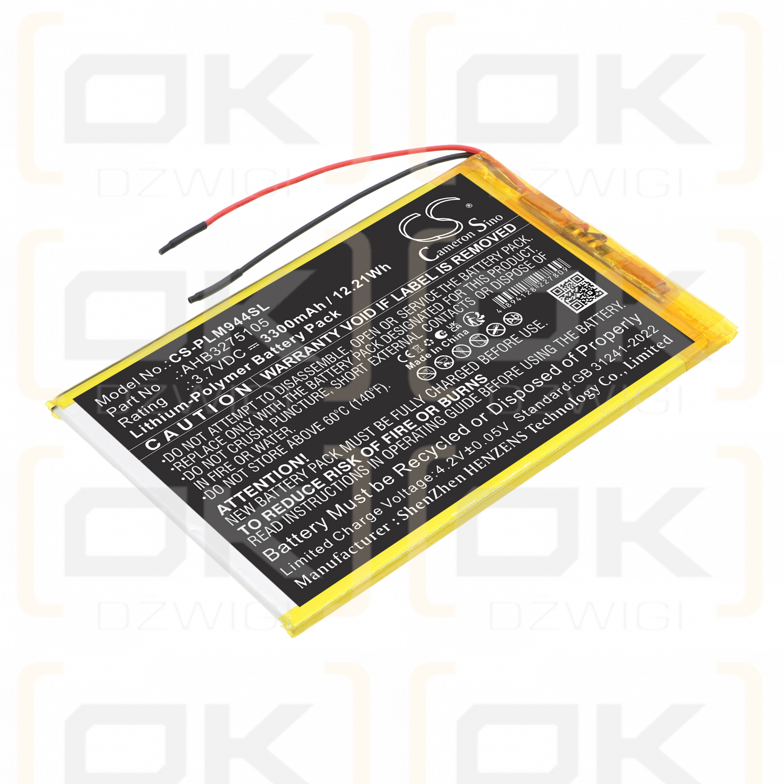 Replacement Battery for Polaroid MIDB944PXE / AHB3275105 3300 mAh Li-Polymer 3.7 V (Cameron Sino)