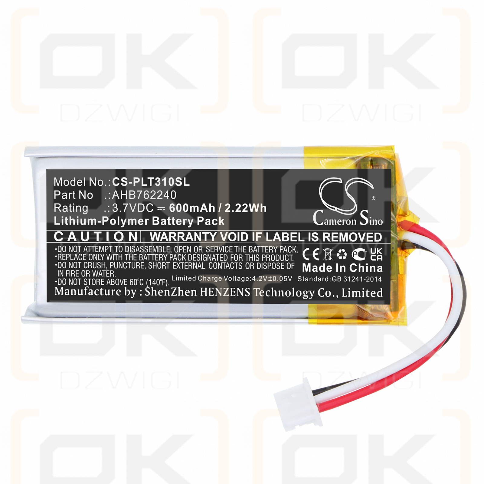 Plantronics Backbeat Fit 3200 Kabelloses Ladecase / AHB762240 600 mAh Li-Polymer 3,7 V (Cameron Sino)