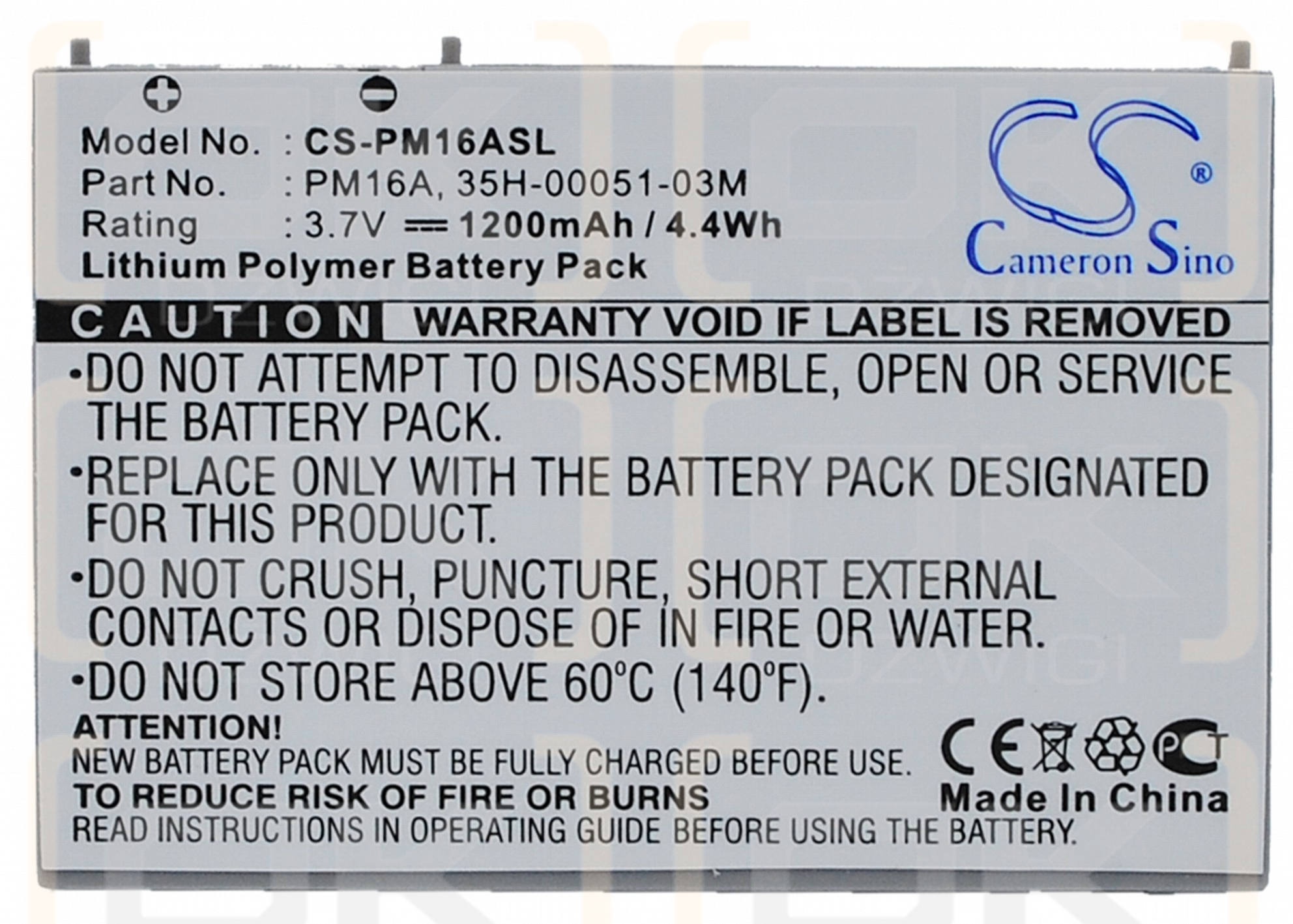 T-Mobile MDA Compact II / PM16A 1200 mAh Li-Polymer 3.7 V (Cameron Sino)