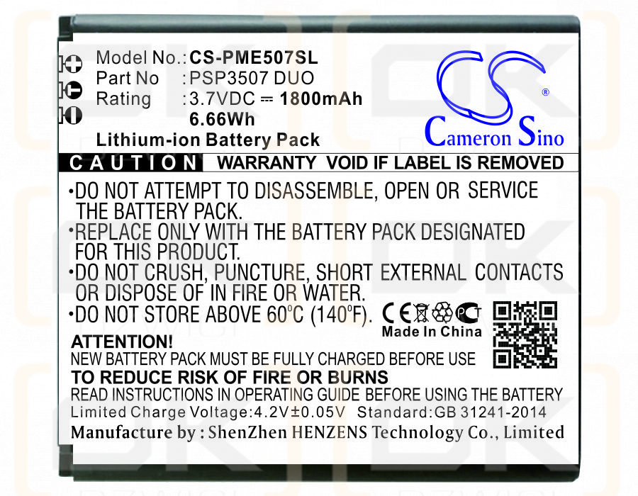 Prestigio MultiPhone PSP3507 DUO / PSP3507 DUO 1800 mAh Li-Ion 3,7 V (Cameron Sino)