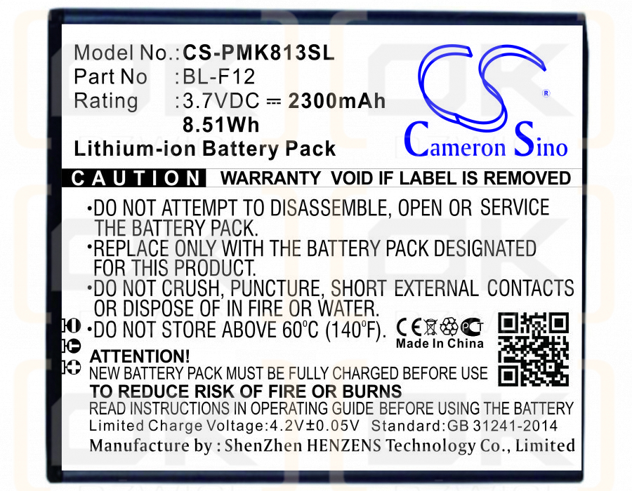 PHICOMM i813 Dual SIM / BL-F12 2300mAh Li-Ion 3,7V (Cameron Sino)