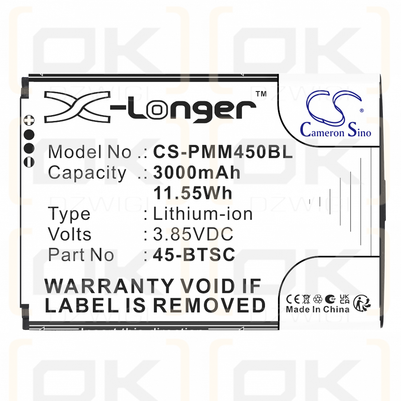 Point Mobile PM45/45-BTSC 3000 mAh Li-ion 3,85 V (Cameron Sino)