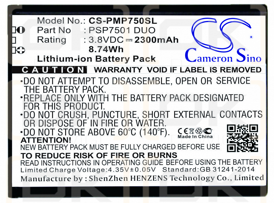 Prestigio PSP7501 DUO / PSP7501 DUO 2300 mAh Li-Ion 3,8 V (Cameron Sino)