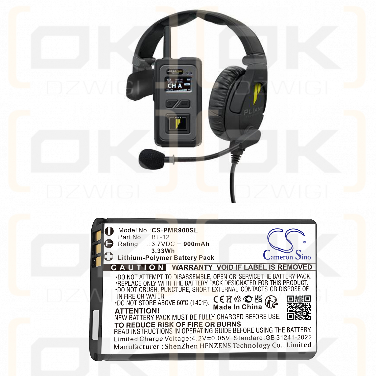 Auriculares todo en uno flexibles MicroCom XR900 / 031-450-3048 900 mAh, polímero de litio, 3,7 V (Cameron Sino)