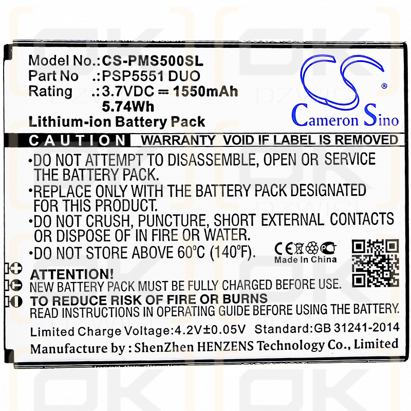 Prestigio PSP5551 DUO / PSP5551 DUO 1550 mAh Li-Ion 3,7 V (Cameron Sino)