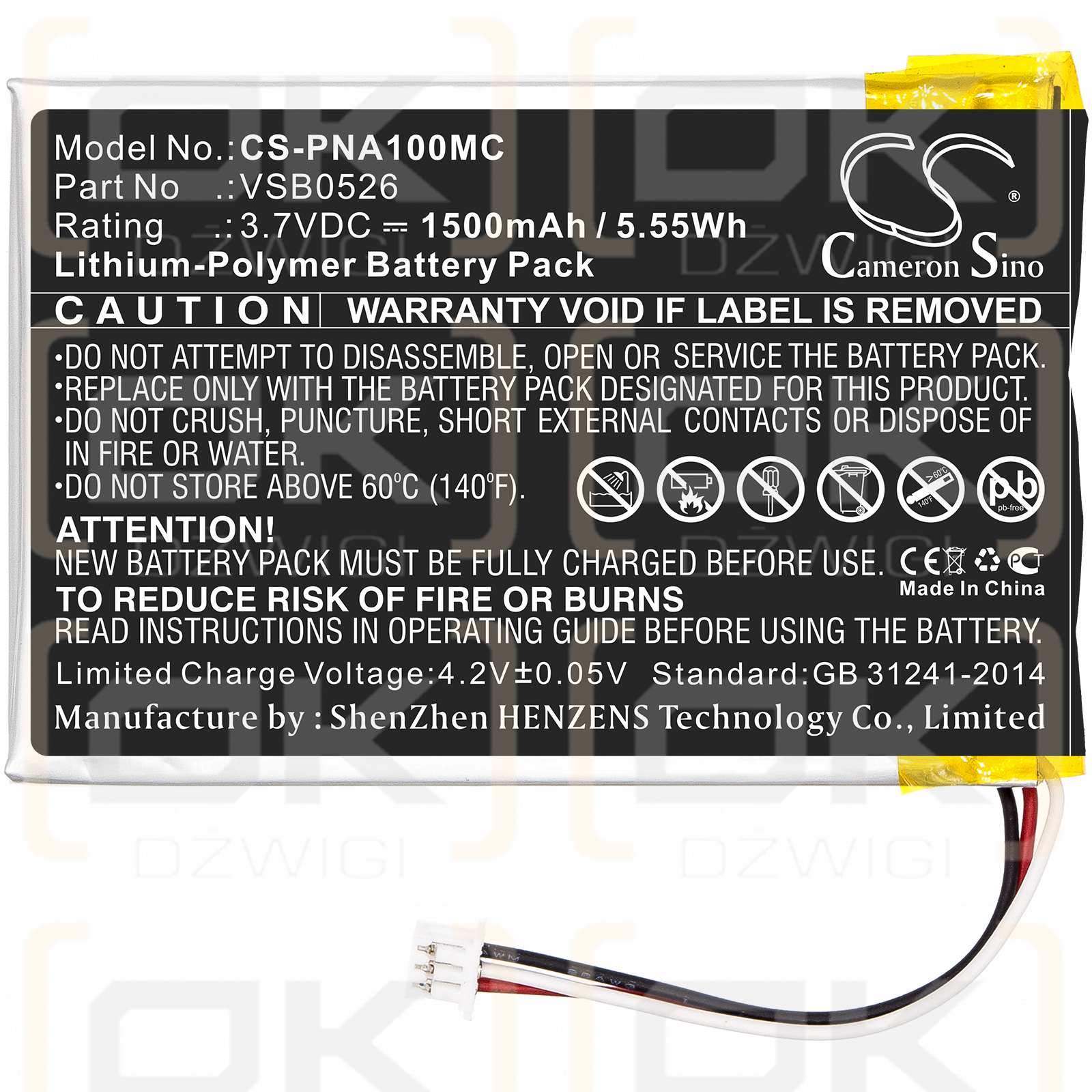 Panasonic HX-A500-H / VSB0526 1500mAh Li-Polymer 3.7V (Cameron Sino)