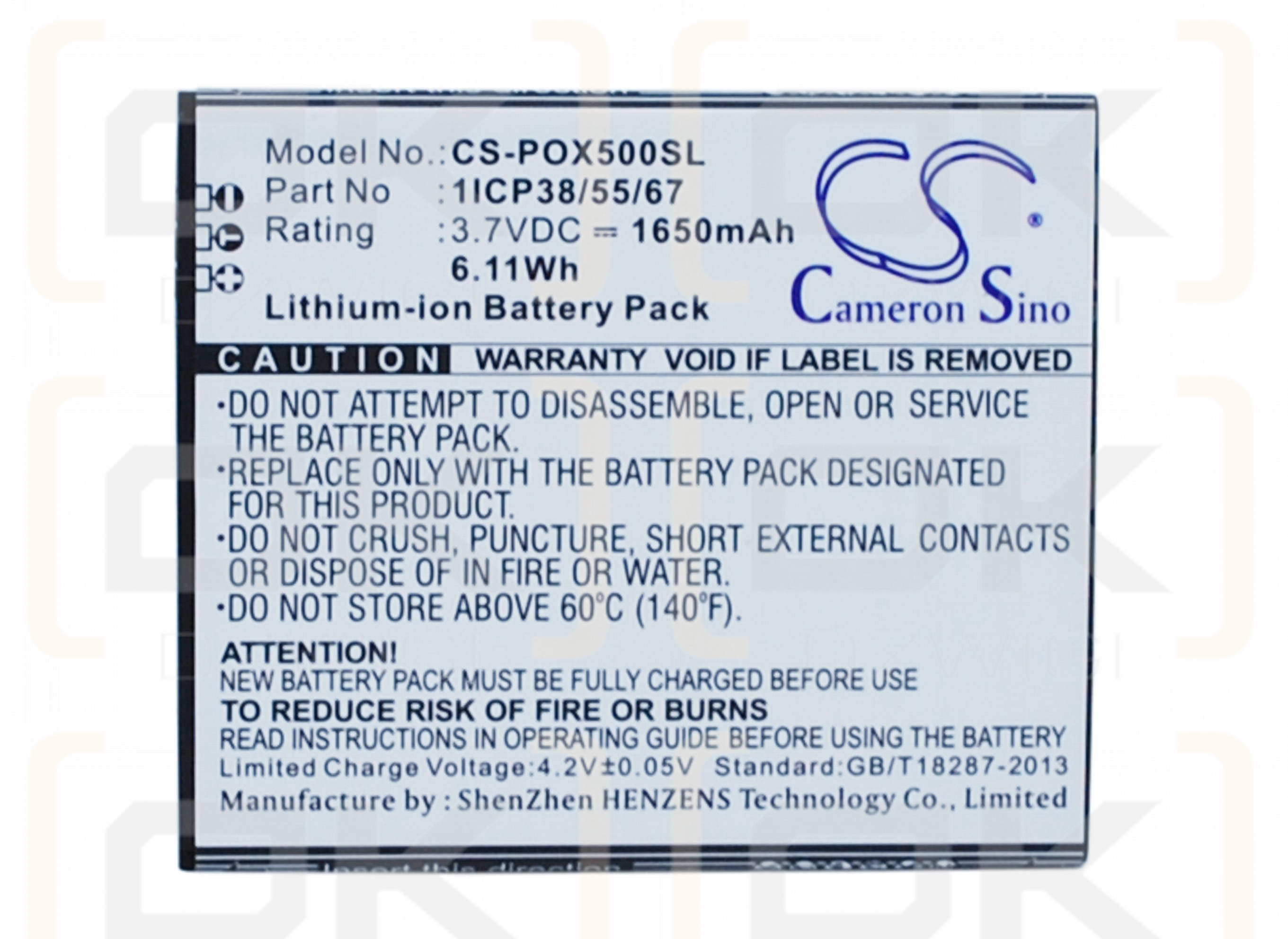 POSH X500a / 1ICP38/55/67 1650 mAh Li-Ion 3,7 V (Cameron Sino)