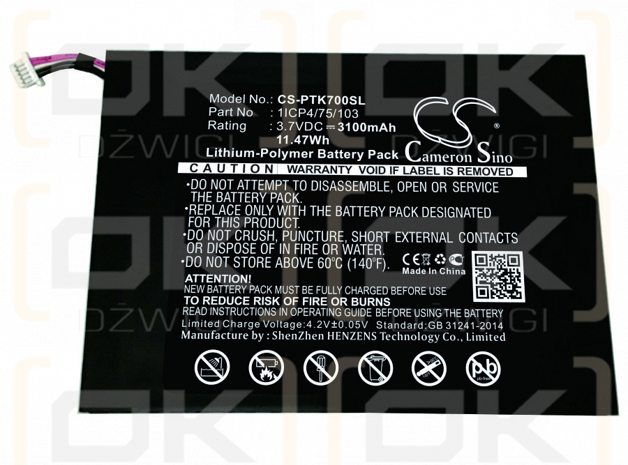 Pocketbook A7 / 1ICP4/75/103 3100 mAh Li-Polymer 3.7 V (Cameron Sino)
