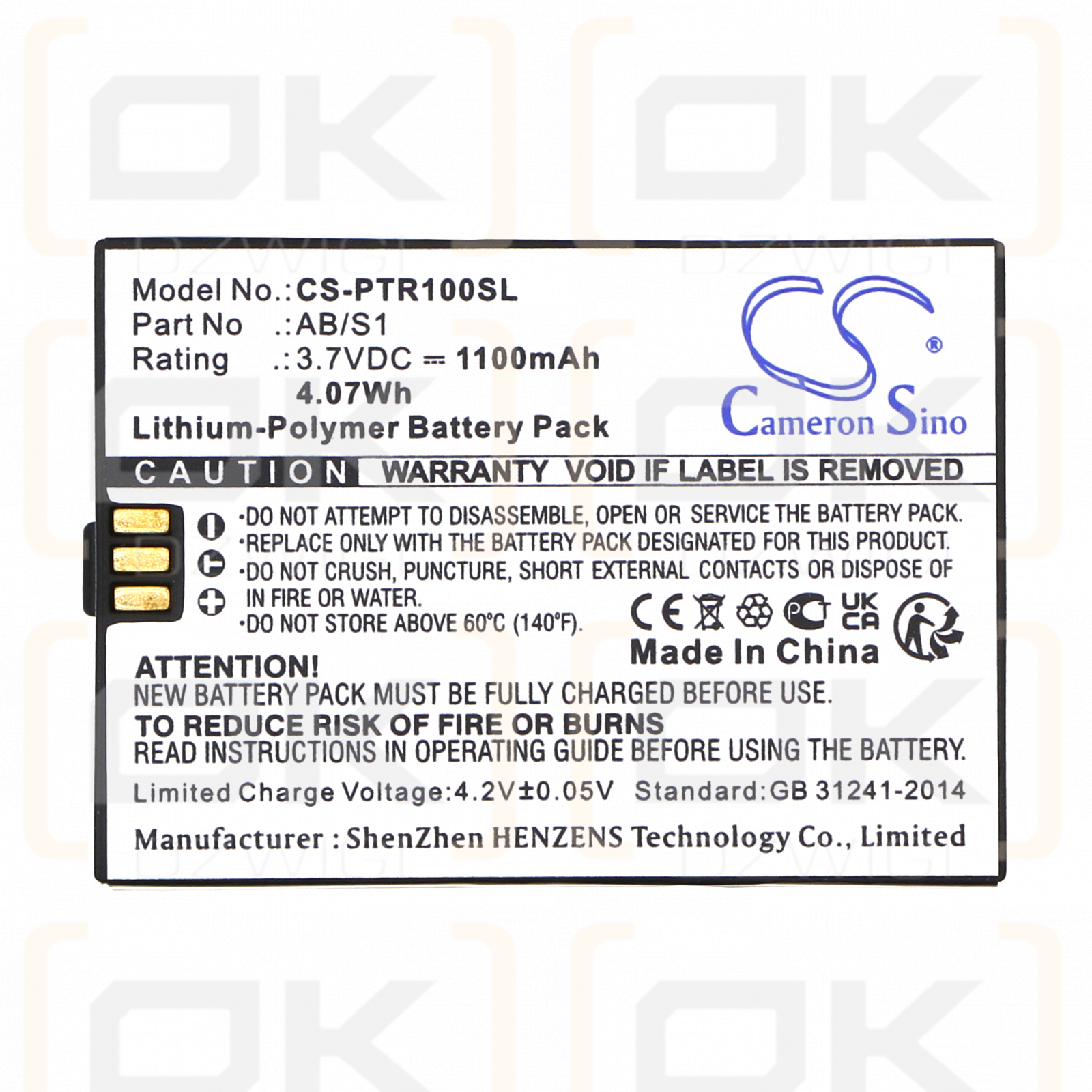 PROTEAR Bluetooth-Kopfhörer Ohrenschützer / AB/S1 1100 mAh Li-Polymer 3,7 V (Cameron Sino)