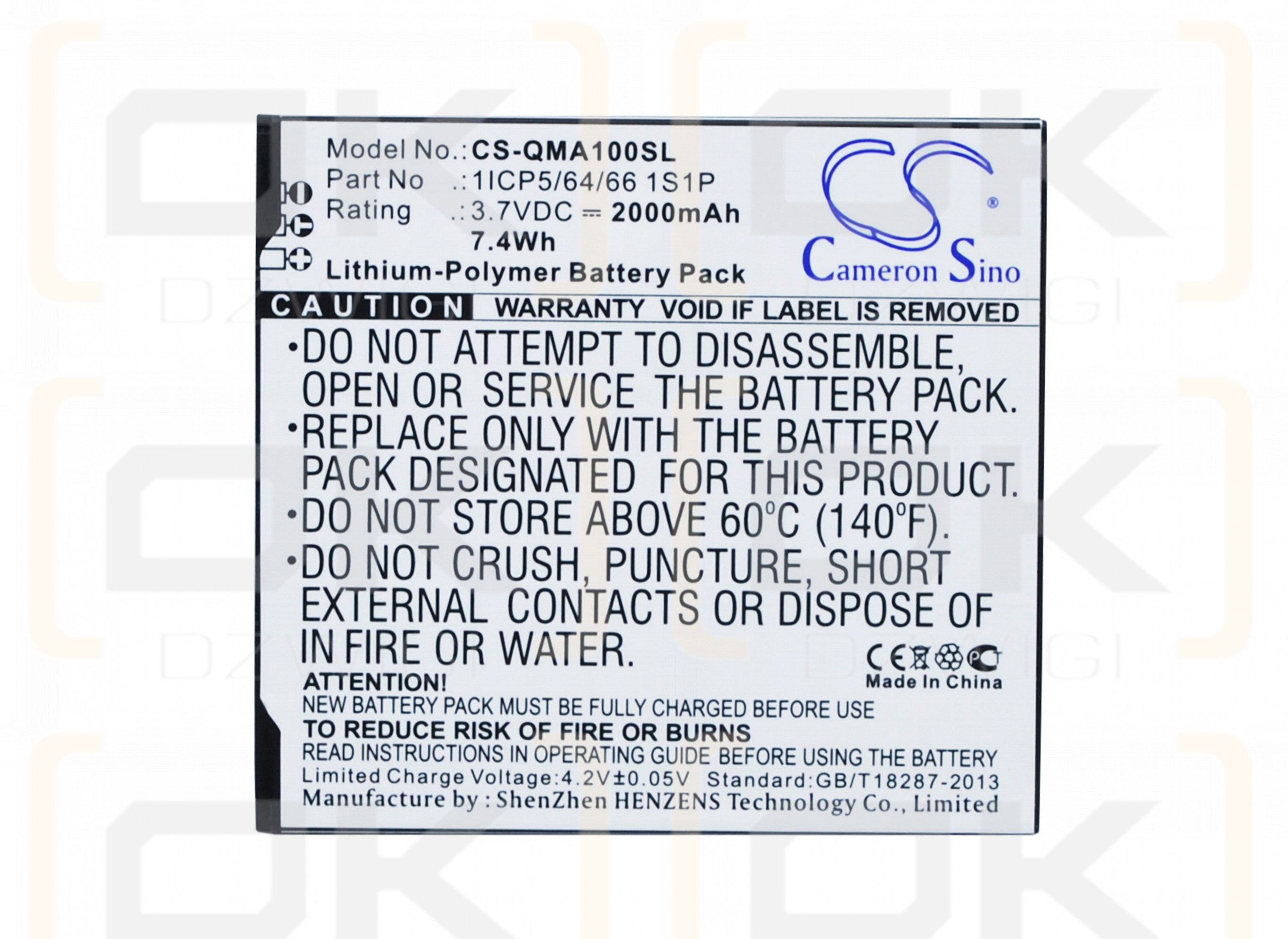 QMobile A10 / 1ICP5/64/66 1S1P 2000 mAh Li-Polymer 3,7 V (Cameron Sino)