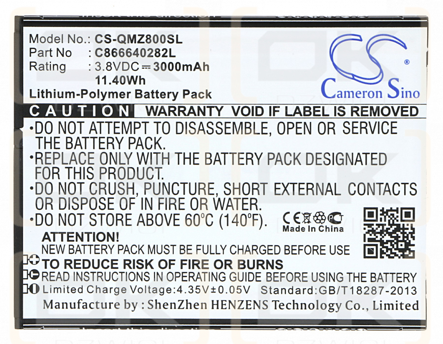 Qmobile Z8 Plus / C866640282L 3000 mAh Li-Polymer 3,8 V (Cameron Sino)