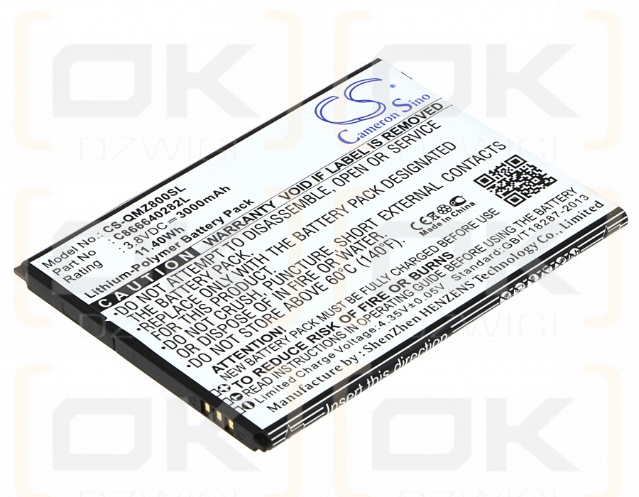 Qmobile Z8 Plus / C866640282L 3000 mAh Li-Polymer 3,8 V (Cameron Sino)