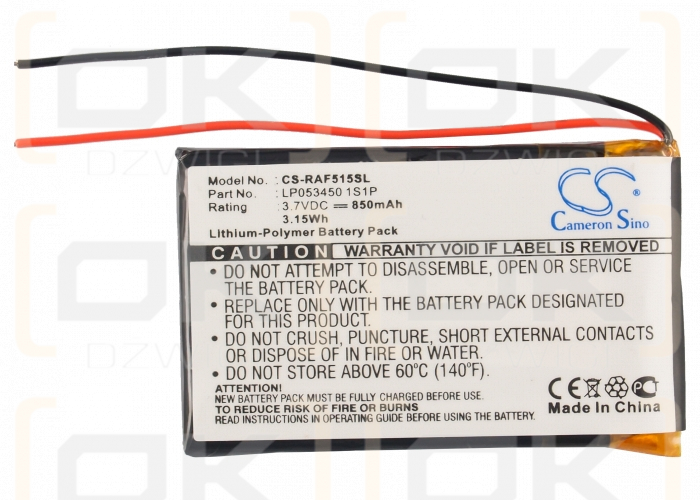 RAC 515F / LP053450 1S1P 850 mAh Li-Polymer 3.7 V (Cameron Sino)