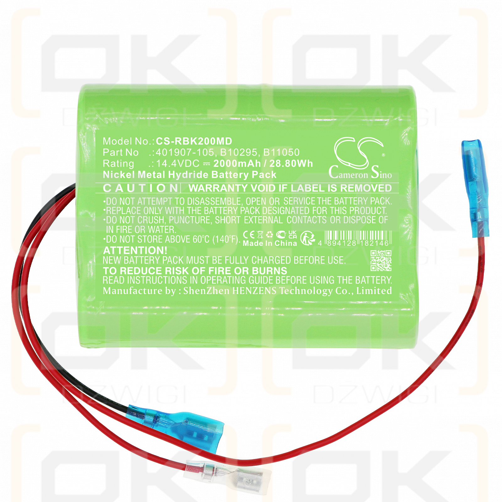 RAULAND BORG BK2000 / 401907-105 2000mAh Ni-MH 14.4V (Cameron Sino)