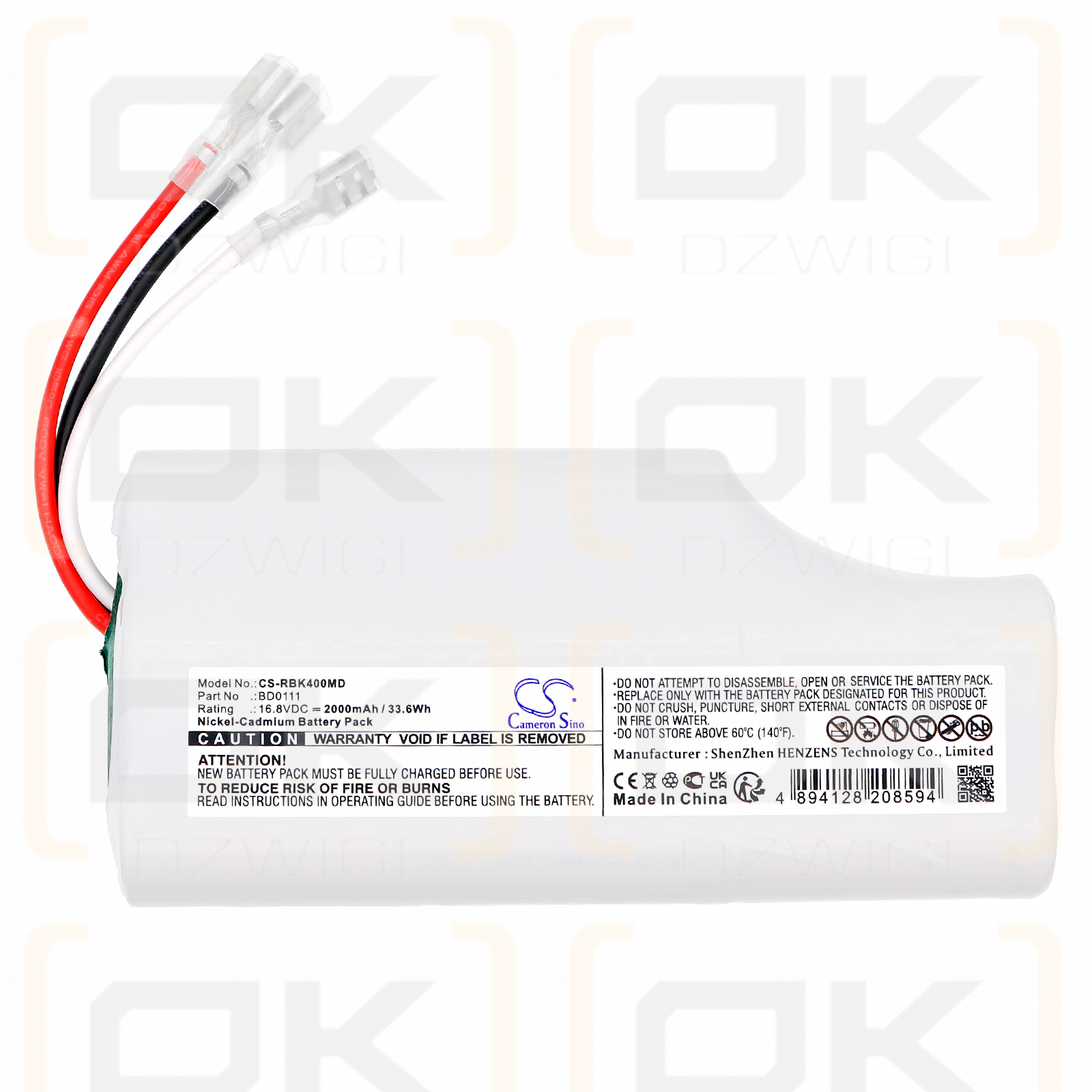 Rauland-Borg Responder Nurse Call R4000 / BD0111 2000mAh Ni-CD 16.8V (Cameron Sino)