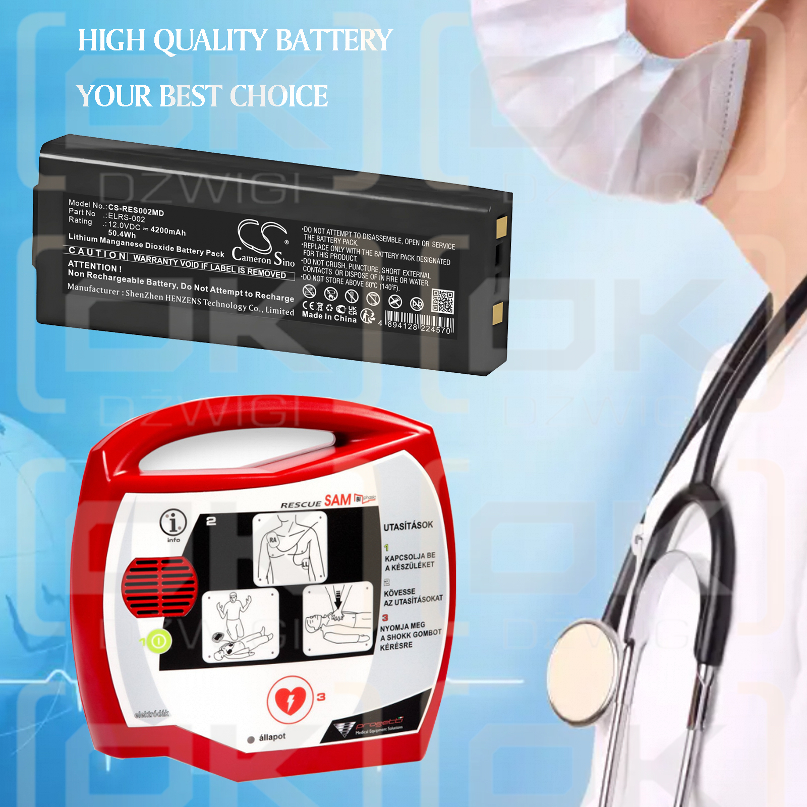 Progetti Rescue Sam Defibrillator / ELRS-002 4200 mAh Li-MnO2 12 V (Cameron Sino)