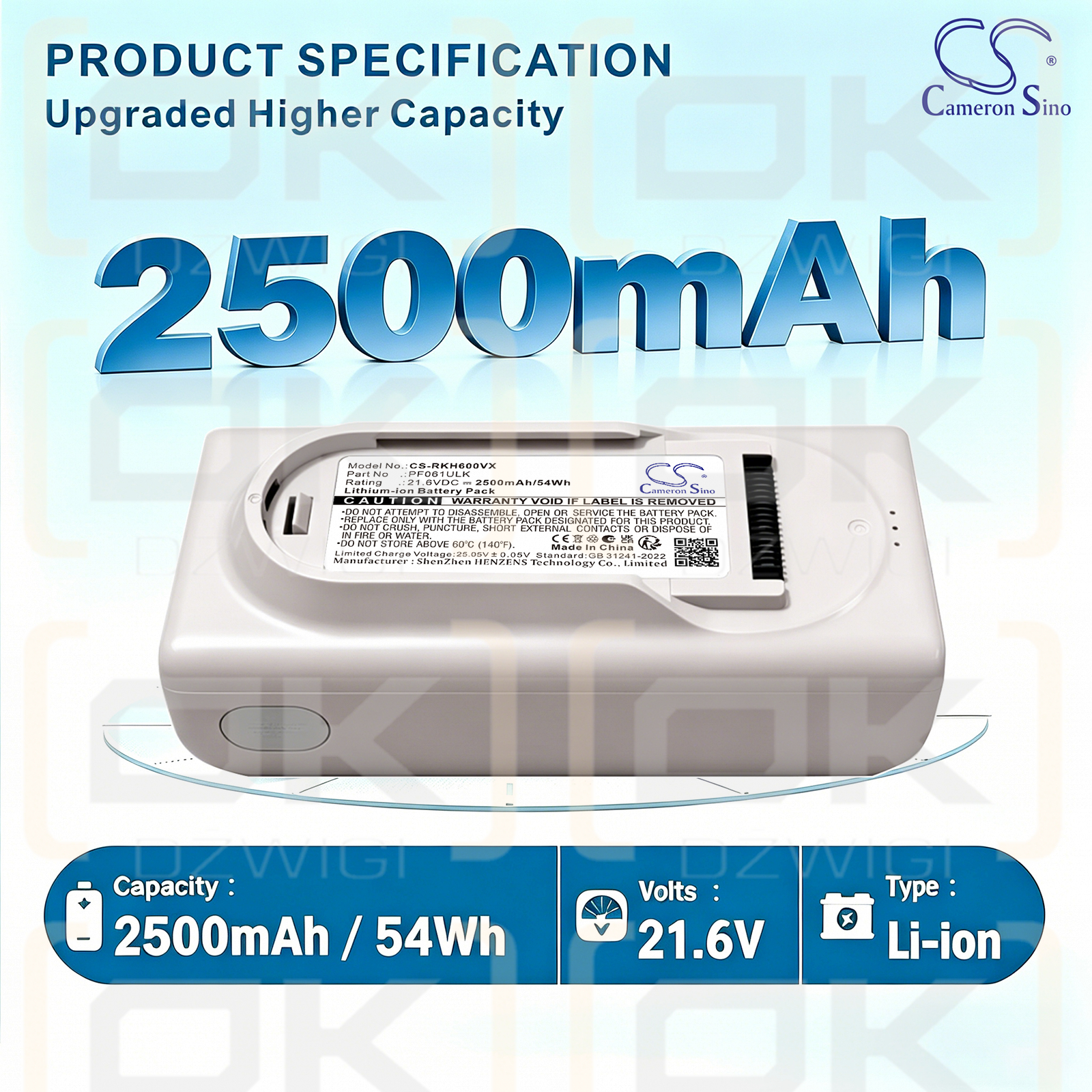 Replacement Battery for Roborock H60 Hub / PF061ULK 2500mAh Li-ion 21.6V (Cameron Sino)