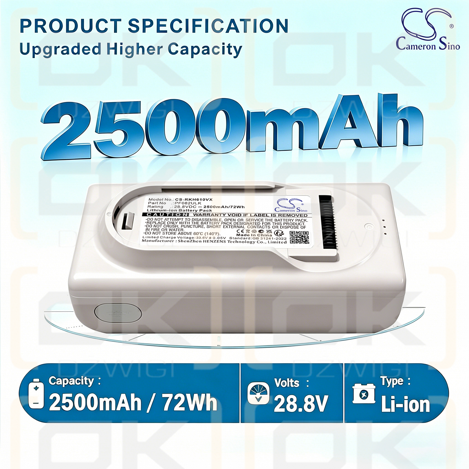 Bateria zamienna do Roborock H60 Hub Pro / PF082ULK 2500 mAh Li-ion 28.8 V (Cameron Sino)