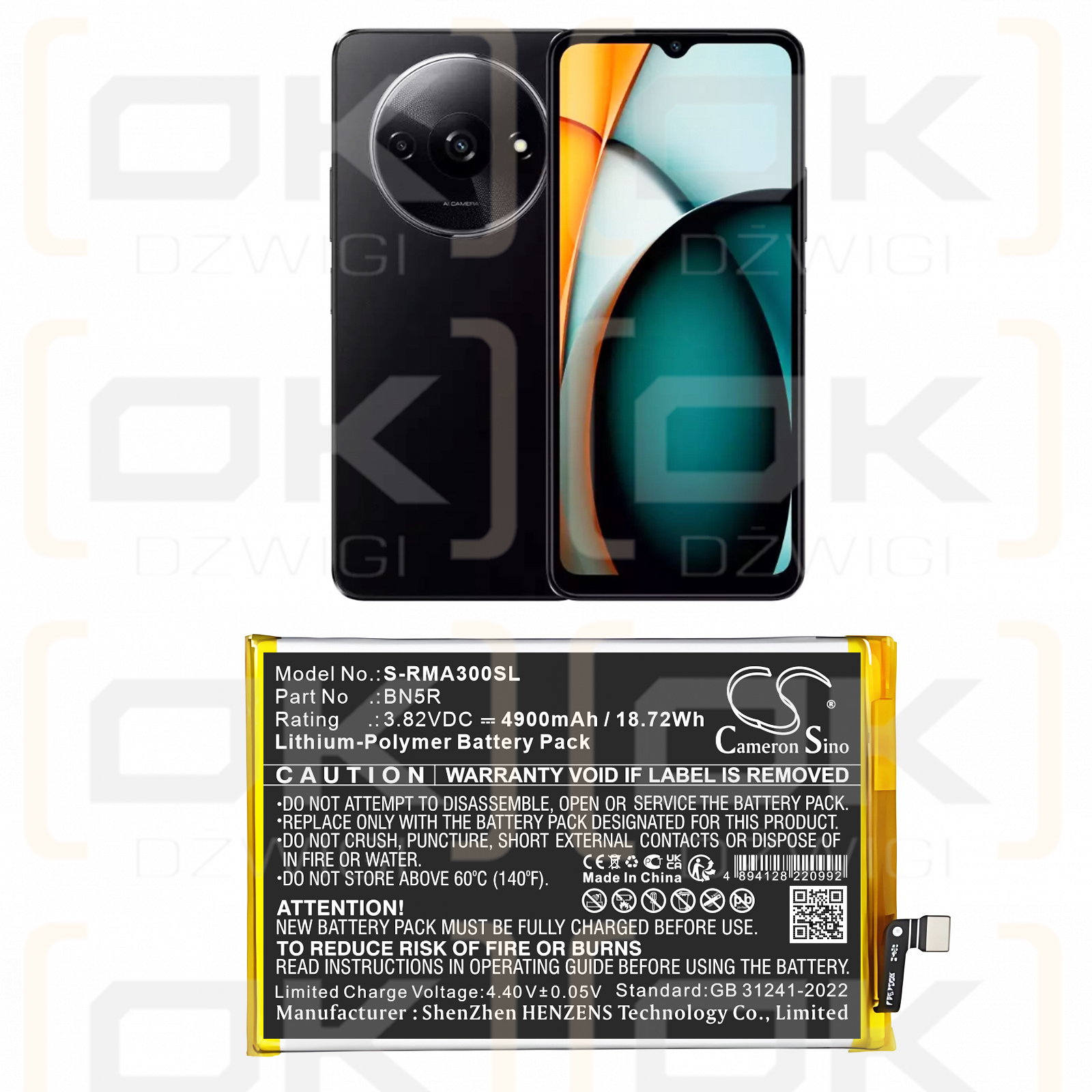 Redmi A3 4G / BN5R 4900 mAh Li-Polymer 3,82 V (Cameron Sino)