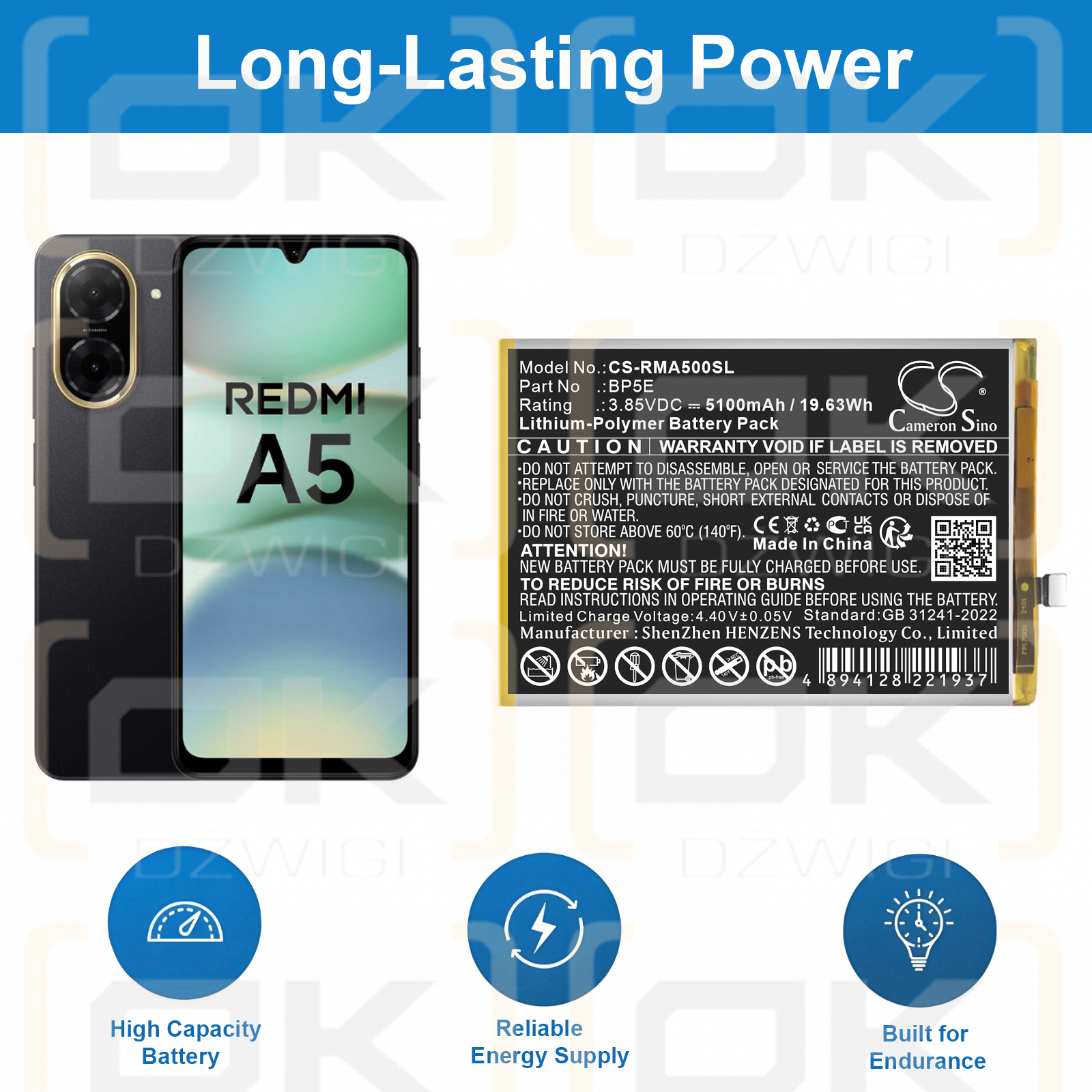 Redmi A5 4G / BP5E 5100 mAh Li-Polymer 3,85 V (Cameron Sino)